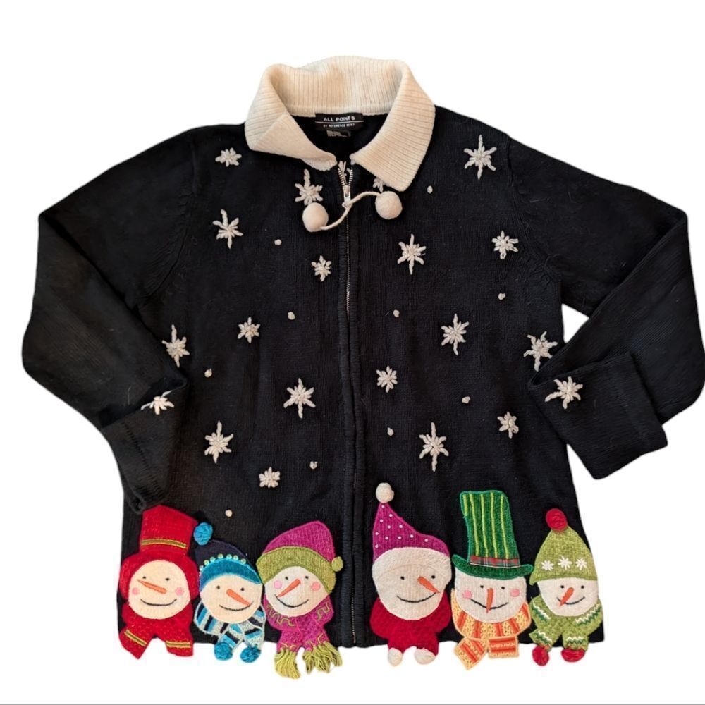 Women's Vintage knit embroidered snowman holiday‎ cardigan sweater size medium